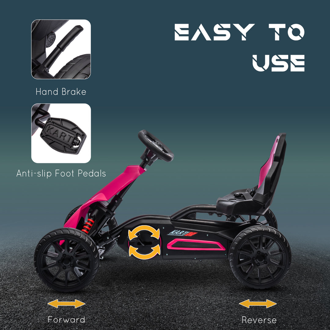 Children Pedal Go Kart, Kids Ride on Racer with Adjustable Seat, Swing Axle, Shock Absorption EVA Tyres, Handbrake, for Boys and Girls Aged 3-8 Years Old, Pink