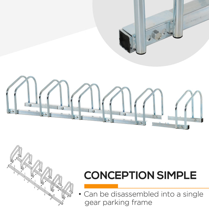 Bike Stand Parking Rack Floor or Wall Mount Bicycle Cycle Storage Locking Stand 179L x 33W x 27H (6 Racks, Silver)