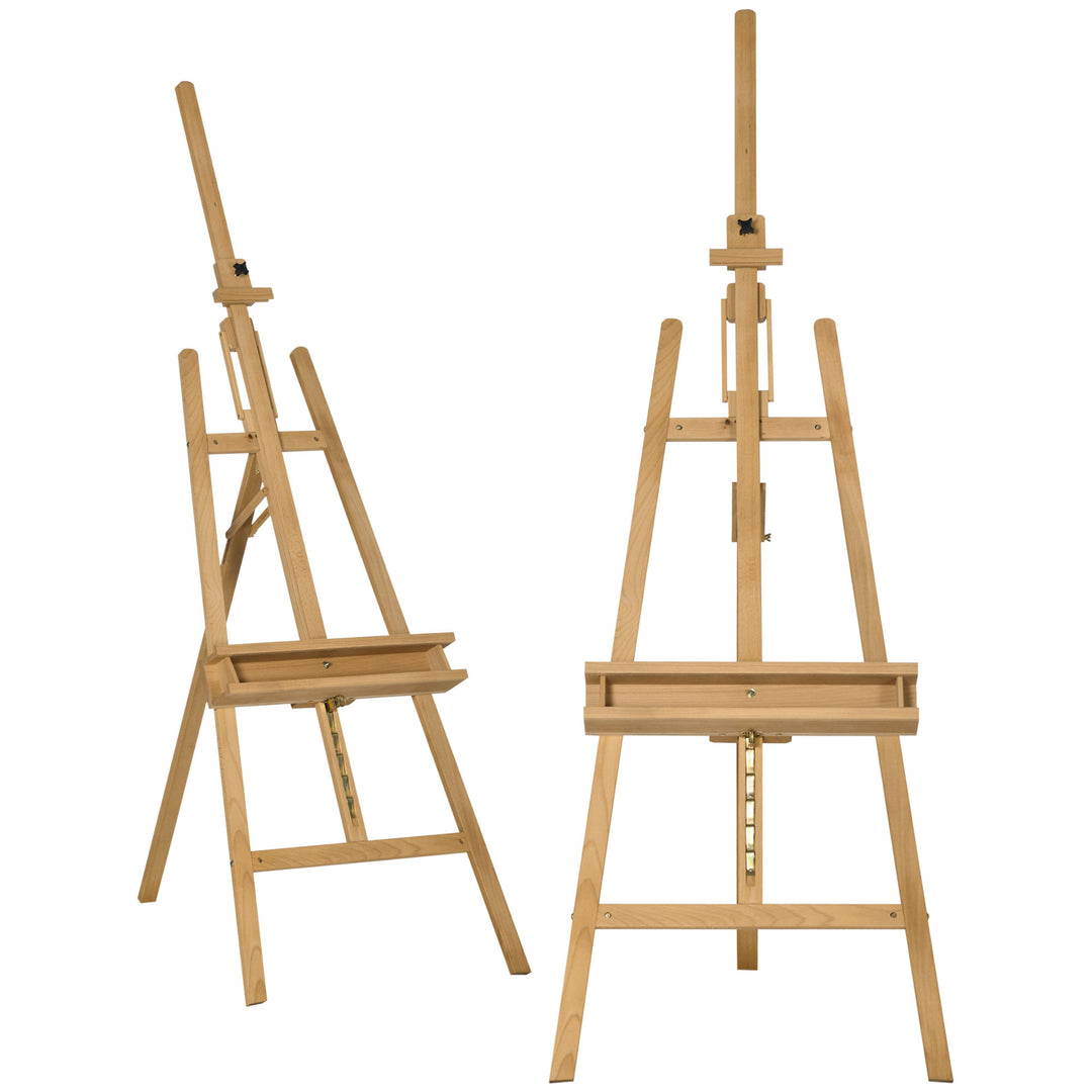 Vinsetto Artist Easel Stand for Wedding Sign with Brush Holder, Beech Wood A-Frame Tripod Studio Easel, Portable Adjustable Art Stand for Painting, Sketching, Exhibition, Holds Canvas up to 120cm