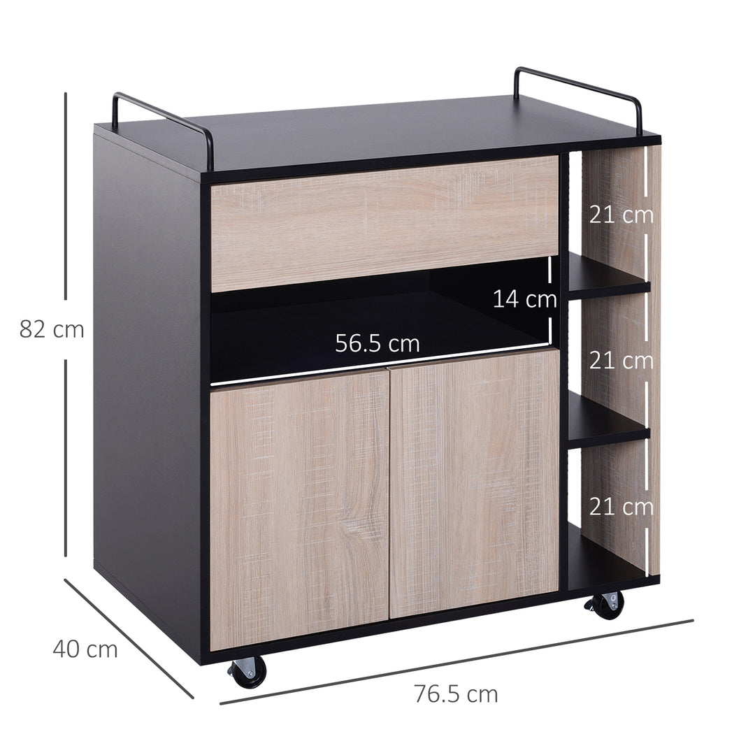 Rolling Kitchen Island, 76.5Wx40Dx82H cm-Oak/Black Colour