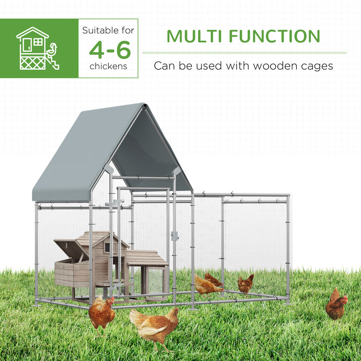 PawHut Walk In Chicken Run, Large Galvanized Chicken Coop, Hen Poultry House Cage, Rabbit Hutch Metal Enclosure, 200 x 105 x 172cm