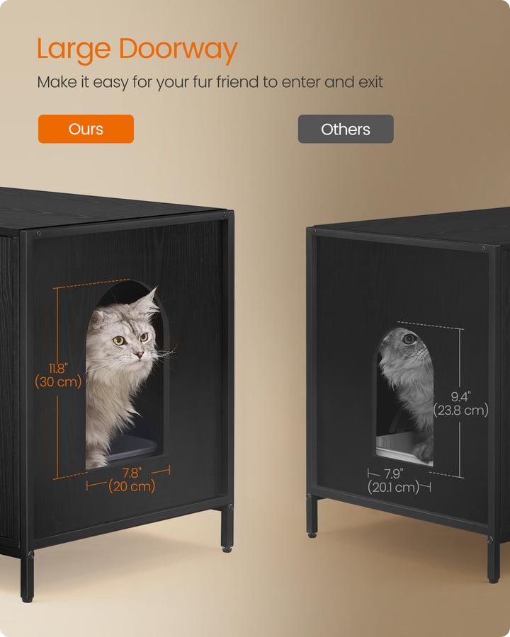 Litter Box Enclosure, Modern Cat Litter Box Furniture Hidden, Ebony Black
