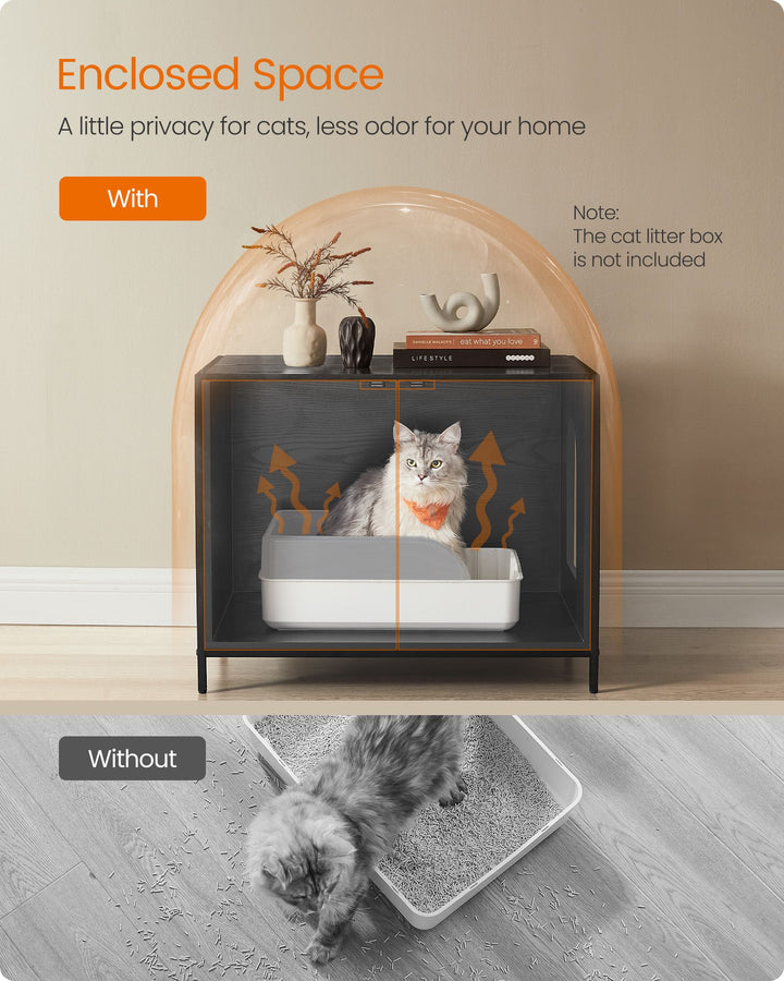 Litter Box Enclosure, Modern Cat Litter Box Furniture Hidden, Ebony Black