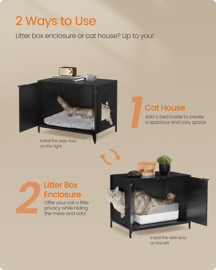 Litter Box Enclosure, Modern Cat Litter Box Furniture Hidden, Ebony Black