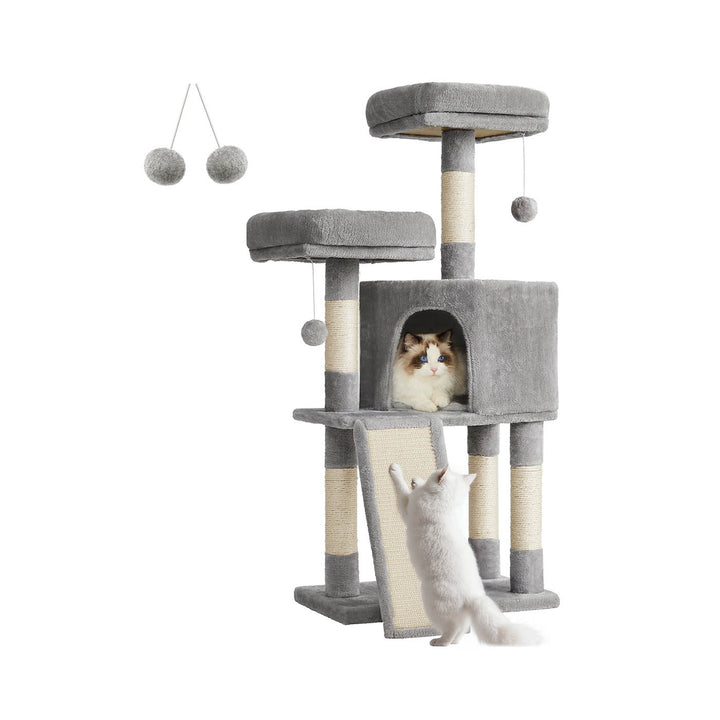 Grey Cat Tower with Scratching Ramp