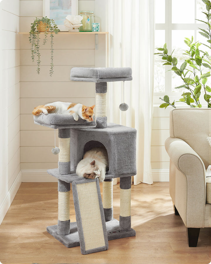 Grey Cat Tower with Scratching Ramp