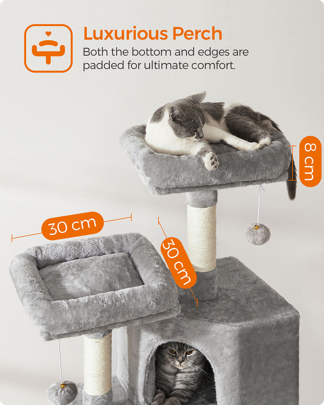 Grey Cat Tower with Scratching Ramp