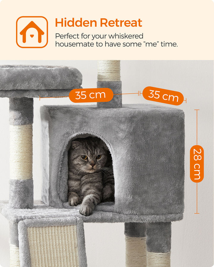 Grey Cat Tower with Scratching Ramp