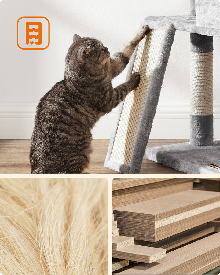 Grey Cat Tower with Scratching Ramp