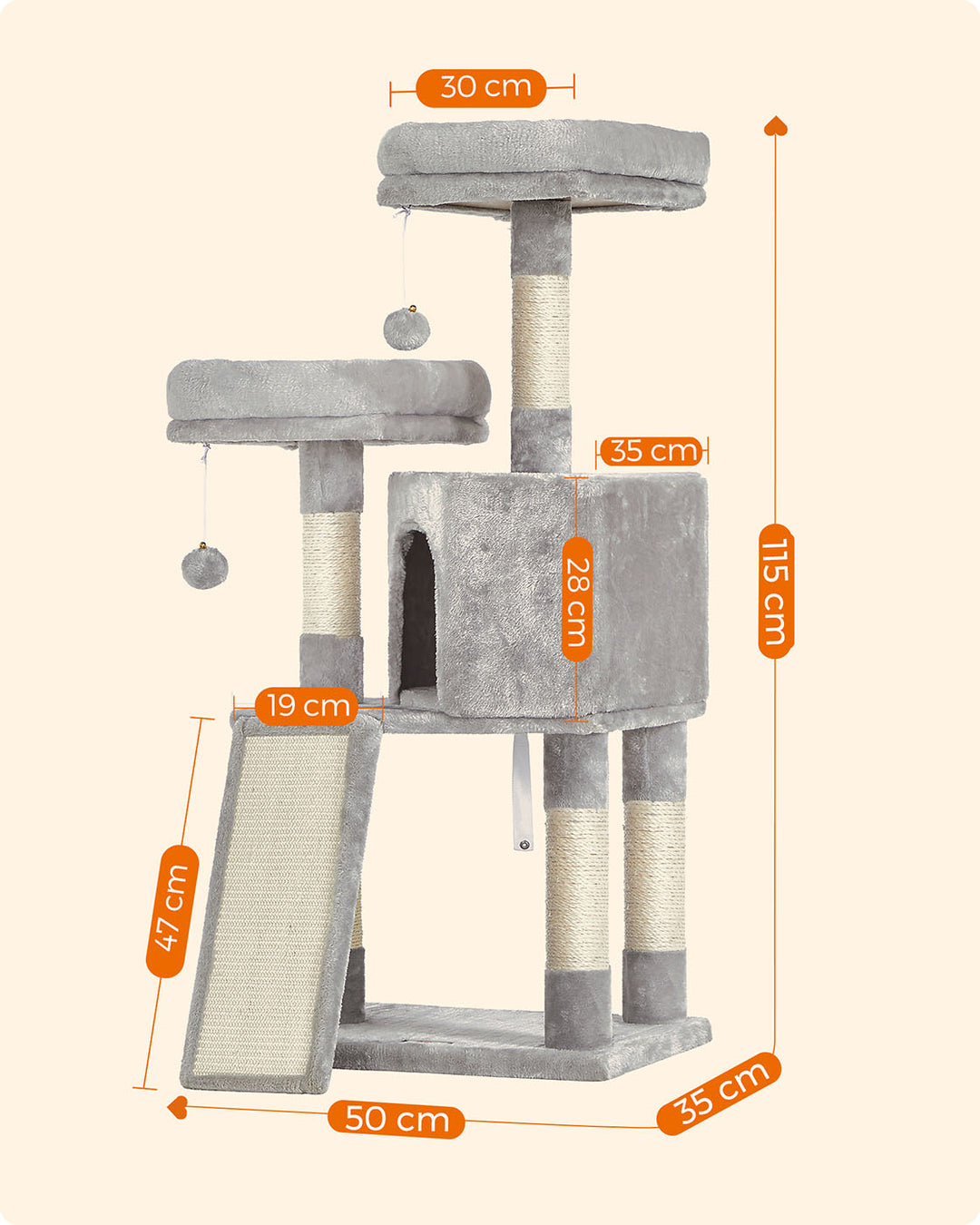 Grey Cat Tower with Scratching Ramp
