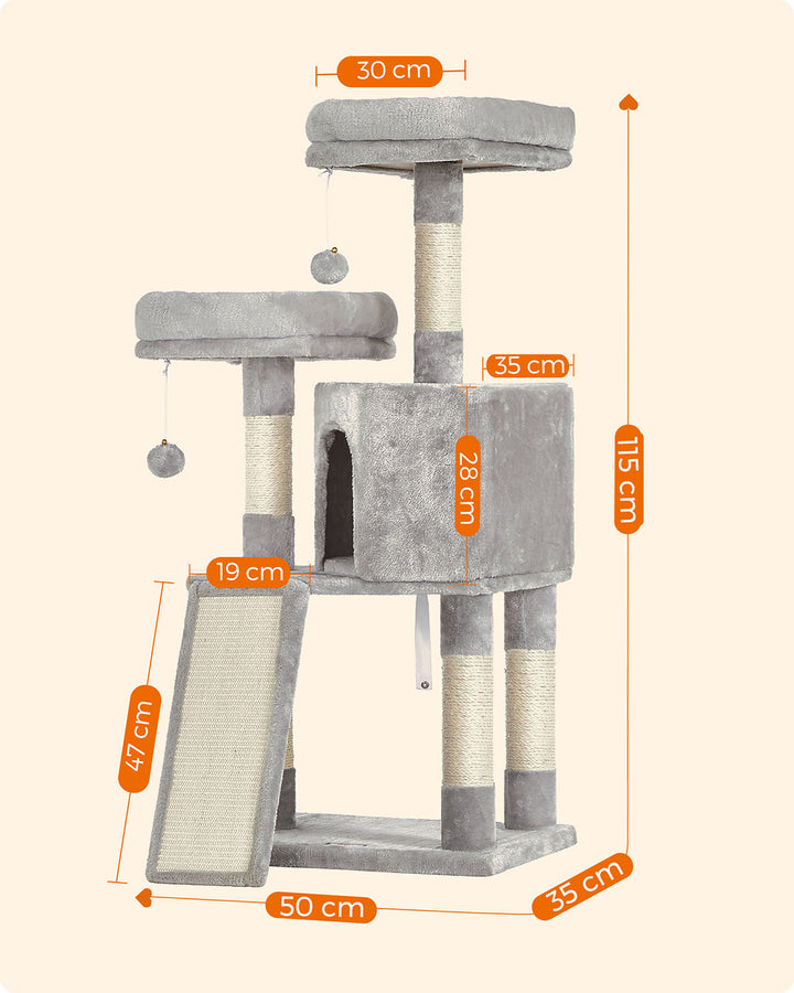 Grey Cat Tower with Scratching Ramp