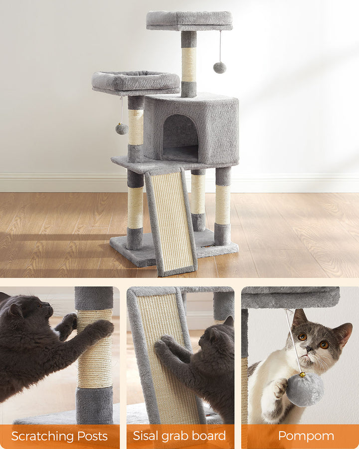 Grey Cat Tower with Scratching Ramp