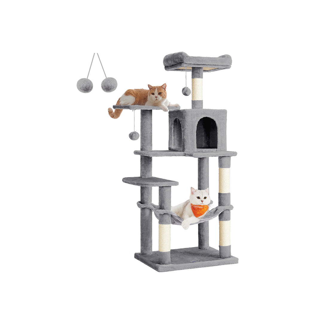 Grey Cat Condo with Hammock & Pompoms