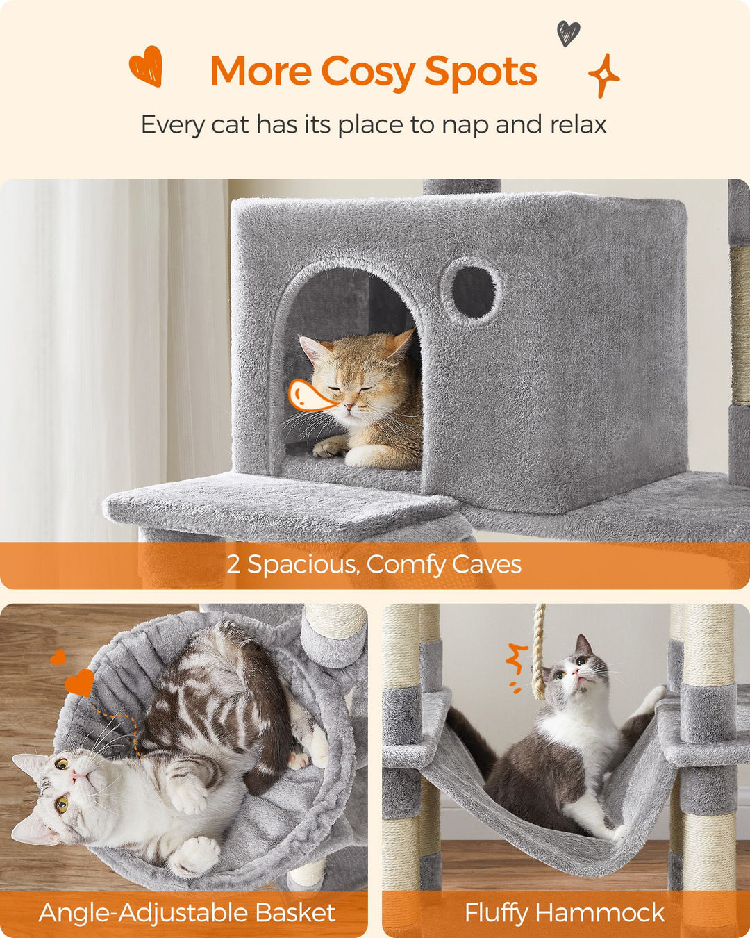 Light Grey Tall Cat Tree Activity Centre