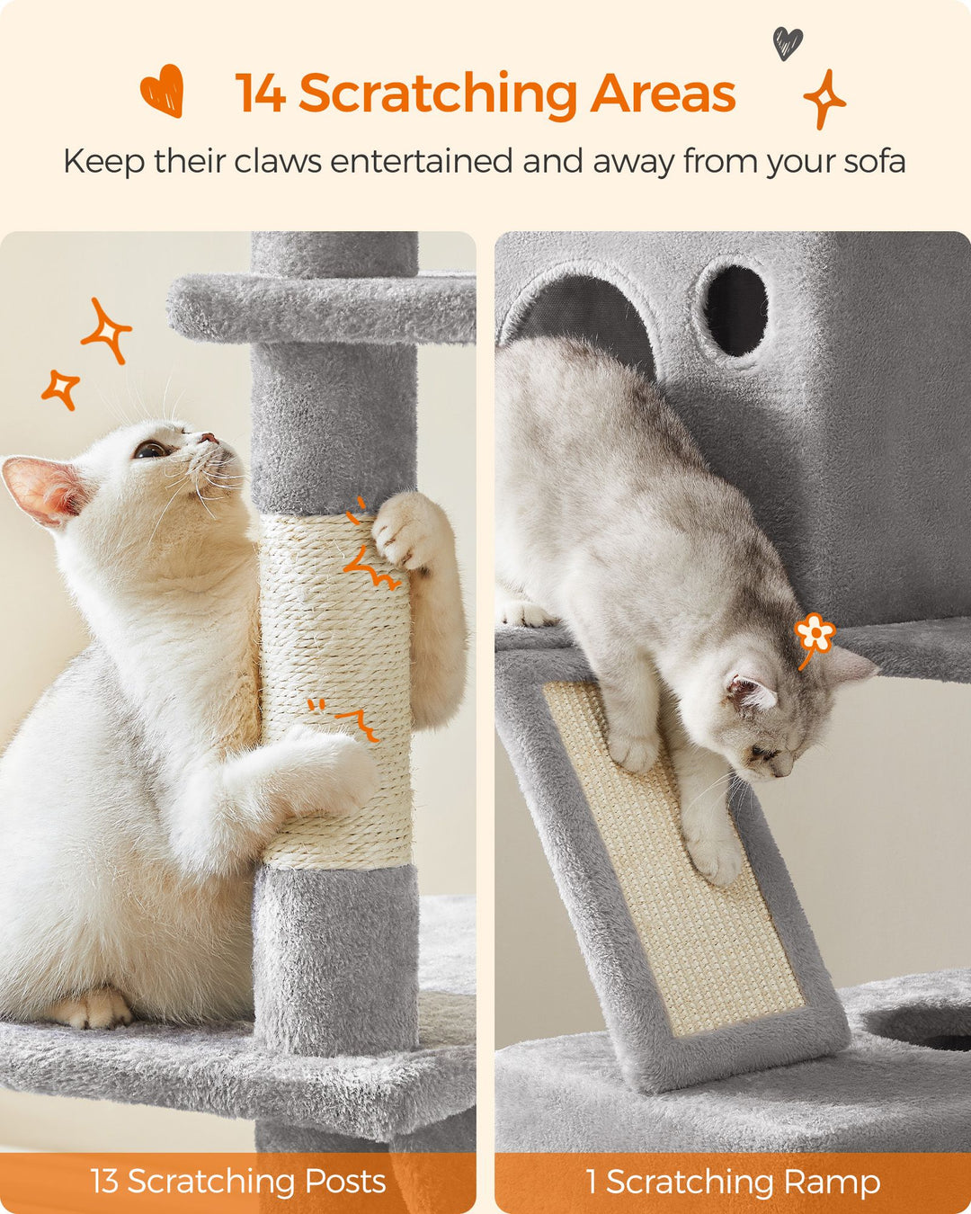 Light Grey Tall Cat Tree Activity Centre