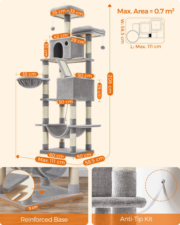 Light Grey Tall Cat Tree Activity Centre