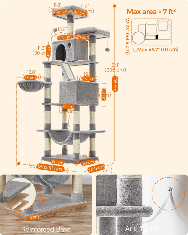 Light Grey Tall Cat Tree Activity Centre