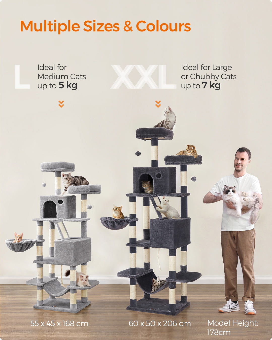 Light Grey Tall Cat Tree Activity Centre