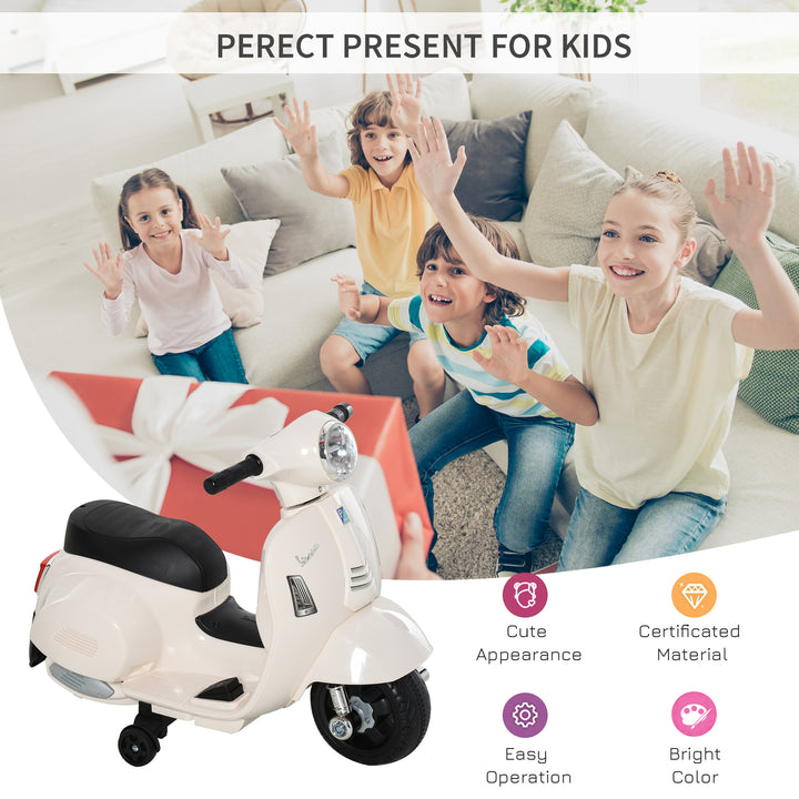 Vespa Licensed Kids Ride On Motorcycle 6V Battery Powered Electric Trike Toys for 18-36 Months with Horn Headlight White