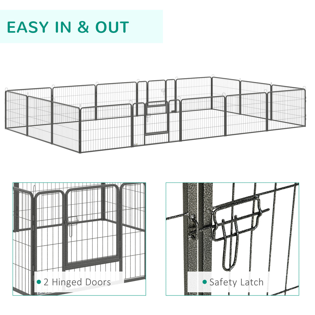 Heavy Duty Dog Pen with 2 Doors, 16 Panels Dog Playpen, Portable Puppy Pen for Indoors, Outdoors, 60H cm