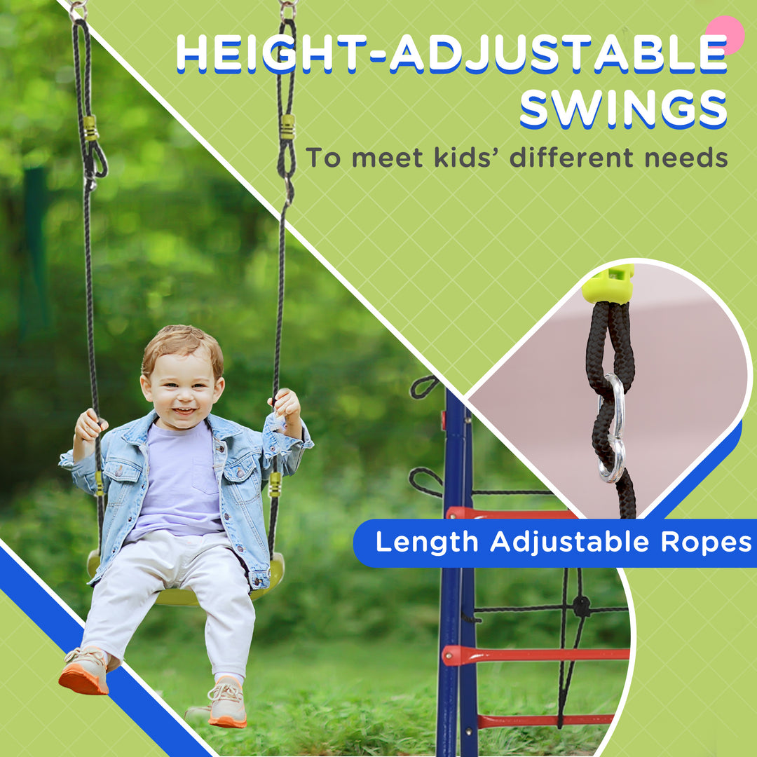 Metal Garden Swing Set, Climbing Frame, Glider, Trapeze Bar, Basketball Hoop