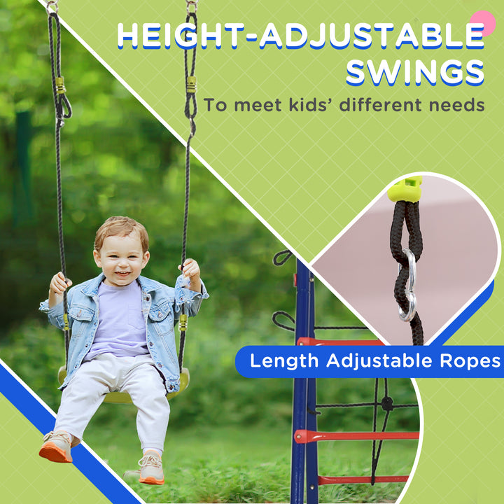 Metal Garden Swing Set, Climbing Frame, Glider, Trapeze Bar, Basketball Hoop