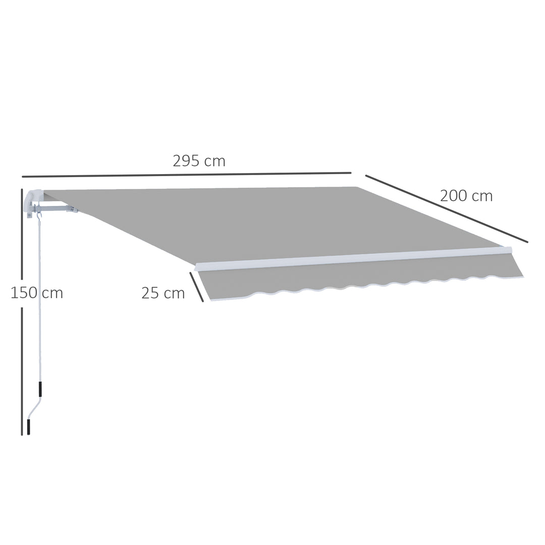 Window Awning Canopy Garden Outdoor Shelter Patio Sun Shade UV Blocker Light Weight Aluminium Frame w/ Hand Crank 3 x 2m Light Grey