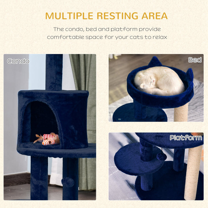 Cats 3-Tier Sisal Rope Scratching Post w/ Dangle Toy Blue