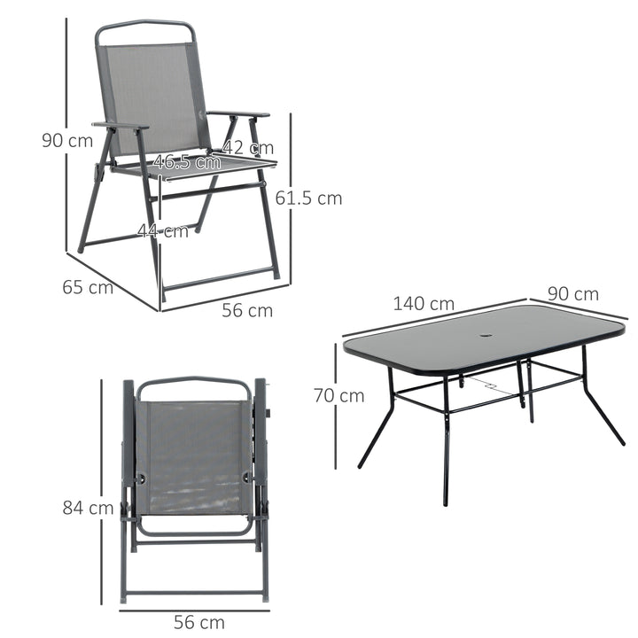 7 Piece Garden Furniture Set with Glass Dining Table and Folding Chairs, 6 Seater Outdoor Patio Furniture for Deck and Balcony, Black