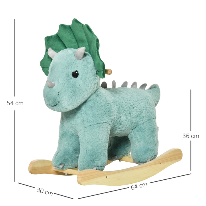 Kids Plush Ride-On Rocking Horse Triceratops-shaped Plush Toy Rocker with Realistic Sounds for Child 36-72 Months Dark Green