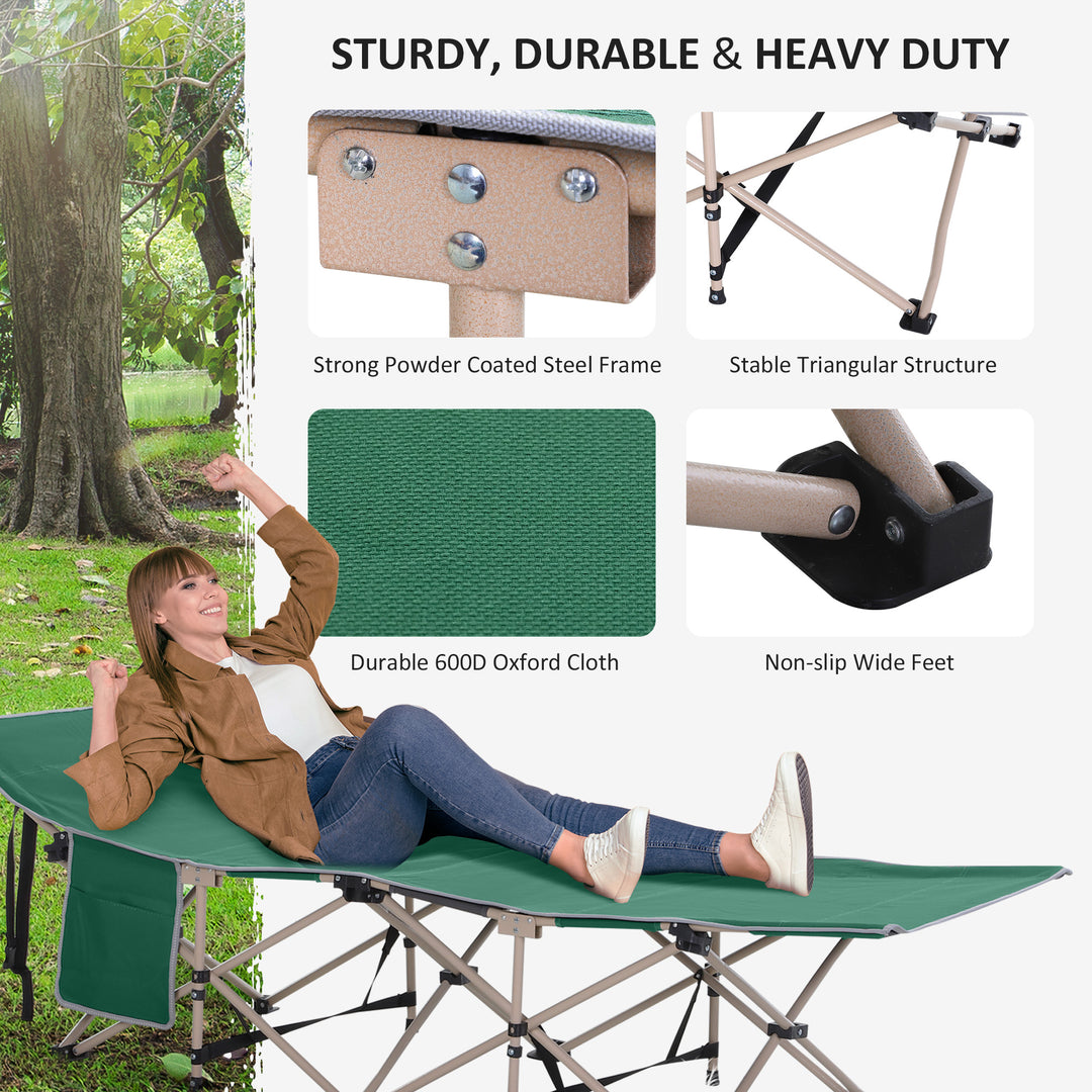 Single Person Camping Folding Cot Outdoor Patio Portable Military Sleeping Bed Travel Guest Leisure Fishing with Carry Bag, Green