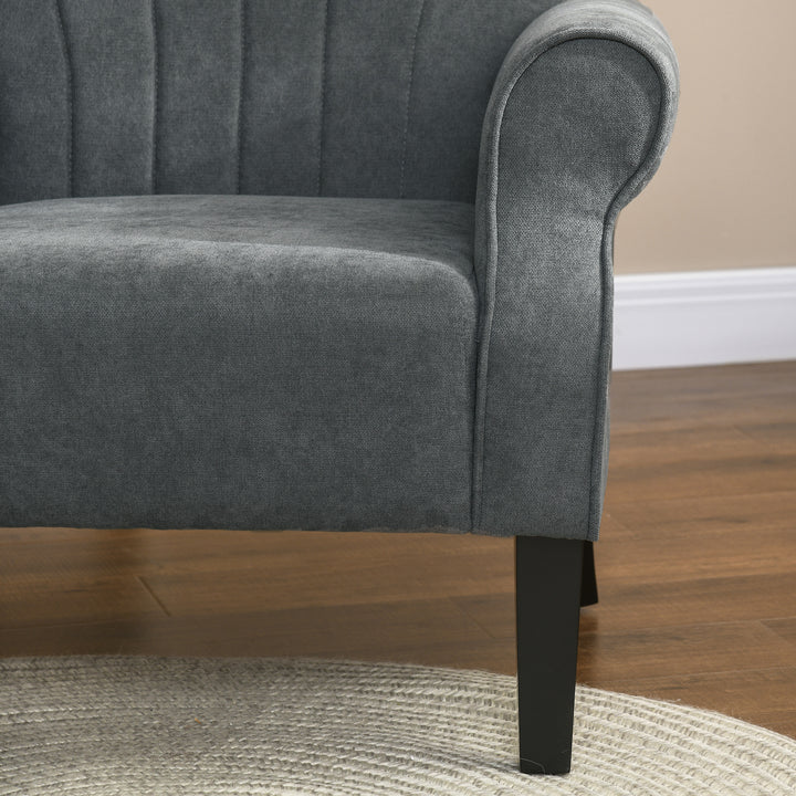 Upholstered Accent Chair with High Back, Rolled Arms and Wood Legs, Soft Thick Padded Armchair, Grey