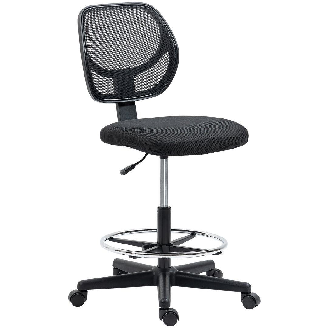 Ergonomic Mesh Standing Desk Chair with Adjustable Footrest Ring and Seat Height Black