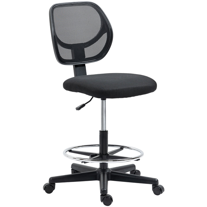 Ergonomic Mesh Standing Desk Chair with Adjustable Footrest Ring and Seat Height Black