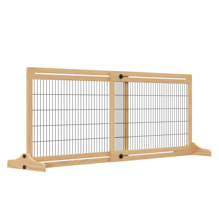 Adjustable Wooden Pet Gate, Freestanding Dog Barrier Fence with 2 Panels for Doorway, Hallway, 69H x 104-183 cm, Natural