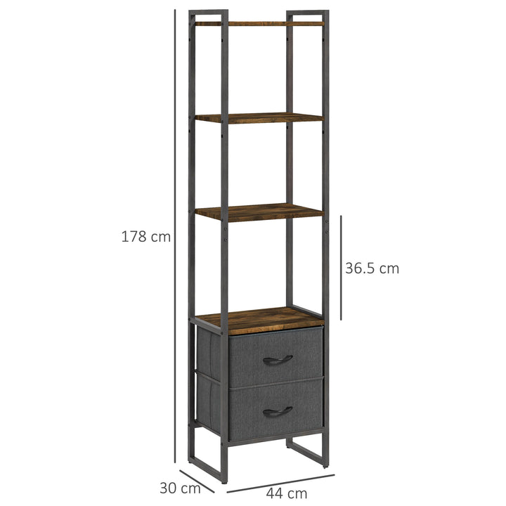 Industrial Bookcase with 2 Fabric Drawers and Metal Frame