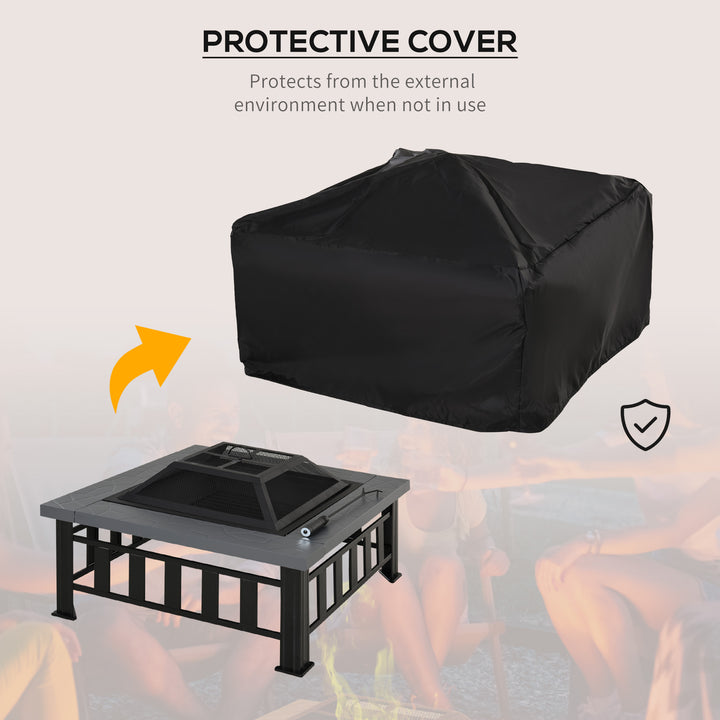 Metal Large Firepit Outdoor Square Fire Pit Brazier w/ Rain Cover, Lid, Log Grate for Backyard, Camping, BBQ, Bonfire, 86 x 86 x 54cm, Black