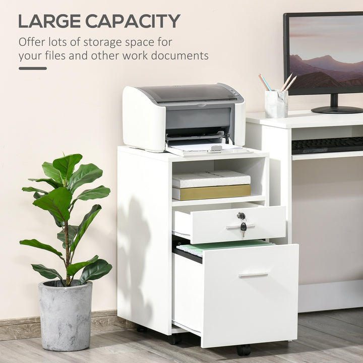 Vinsetto Mobile File Cabinet Lockable Storage Unit Cupboard Home Filing Furniture for Office, Bedroom and Living Room, 39.5x40x60cm, White