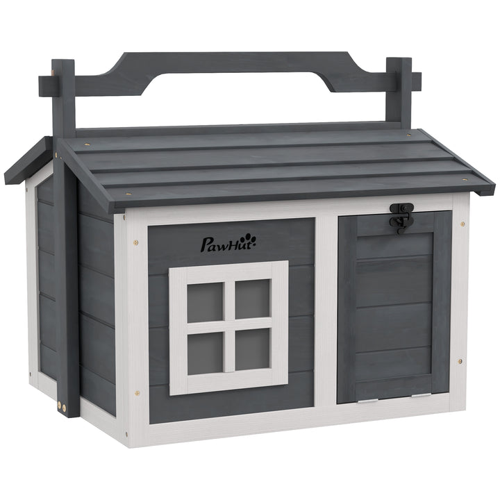 Rabbit Hutch, Small Animal House Outdoor, Openable Roof - Grey