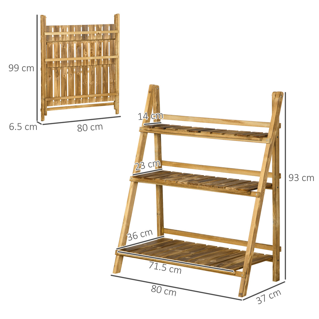 Wooden Folding Flower Pot Stand 3 Tier Garden Planter Display Ladder Gardener Storage Shelves Rack Herb Holder (80L x 37W x 93H (cm))