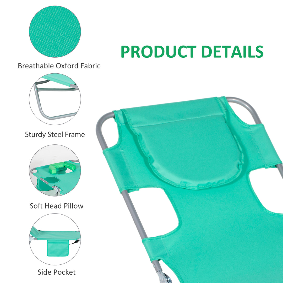 Beach Chaise Lounge with Face Cavity &amp; Arm Slots, Portable Sun Lounger, Reclining Lounge Chair for Patio Garden Beach Pool, Green