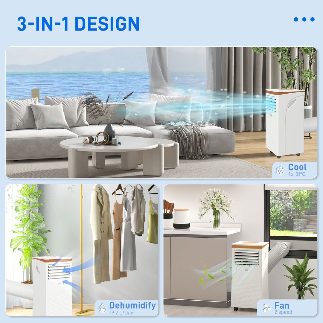 7000 BTU 4-In-1 Compact Portable Mobile Air Conditioner Unit Cooling Dehumidifying Ventilating w/ Fan Remote LED Display 24 Hr Auto Shut-Down