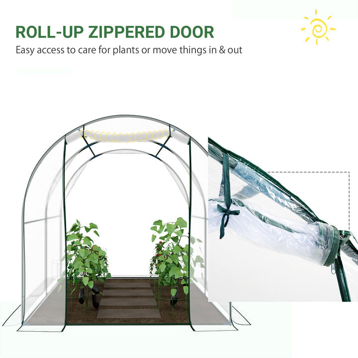 Outsunny Walk-in Polytunnel Greenhouse with Roll-up Door Transparent Tunnel Greenhouse with Steel Frame and PVC Cover, 2.5 x 2m