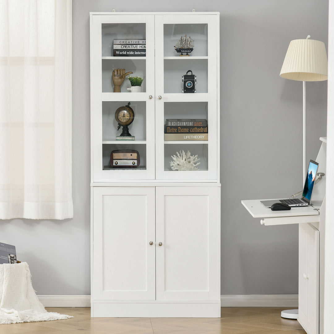 HOMCOM Modern Bookcase with Doors, Display Storage Cabinet with Adjustable Shelves for Living Room, Study, Office, White