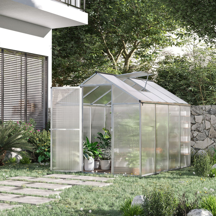 Outsunny 8x6ft Clear Polycarbonate Greenhouse Aluminium Frame Large Walk-In Garden Plants Grow