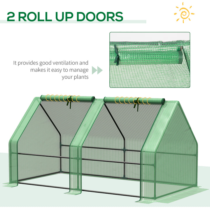 Outsunny Mini Small Greenhouse with Steel Frame & PE Cover & Zippered Window Poly tunnel Steeple for Plants Vegetables, 180 x 90 x 90 cm