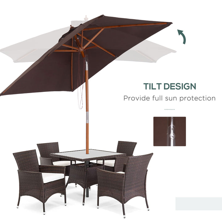 Outsunny 2m x 1.5m Patio Parasol Garden Umbrellas Sun Umbrella Bamboo Sunshade Canopy Outdoor Backyard Furniture Fir Wooden Pole 6 Ribs Tilt Mechanism