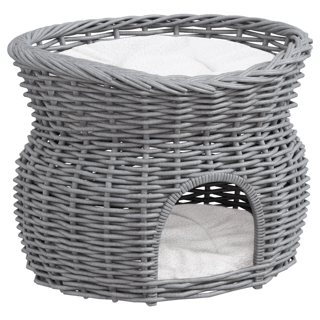 2-Tier Elevated Cat Bed Basket W/Cushion-Grey