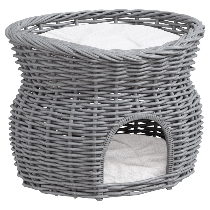 2-Tier Elevated Cat Bed Basket W/Cushion-Grey