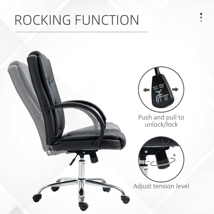 Vinsetto High Back Swivel Chair, PU Leather Executive Office Chair with Padded Armrests, Adjustable Height, Tilt Function, Black